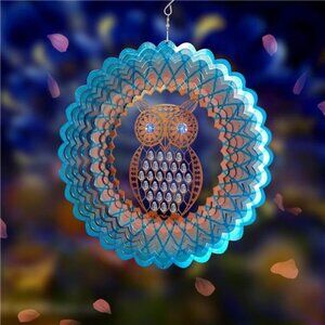 Owl Metal SunCatcher Wind Spinner Stainless Steel w/Crystal Beads Rust Resistant